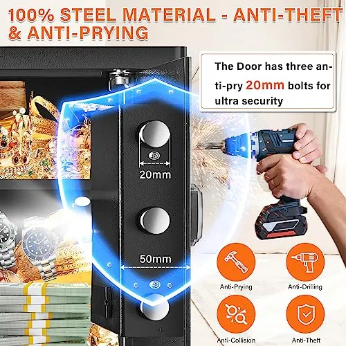 1.2 Cu Ft Home Safe Fireproof Waterproof, Small Fireproof Safe Box with Fireproof Money Bag, Programmable Keypad and Removable Shelf, Security Digital Safe for Home Money Firearm Medicines Valuables