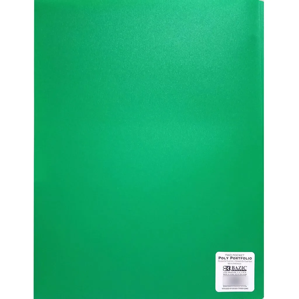 2-Pockets Poly Portfolio with 3 Prongs Solid Color Green