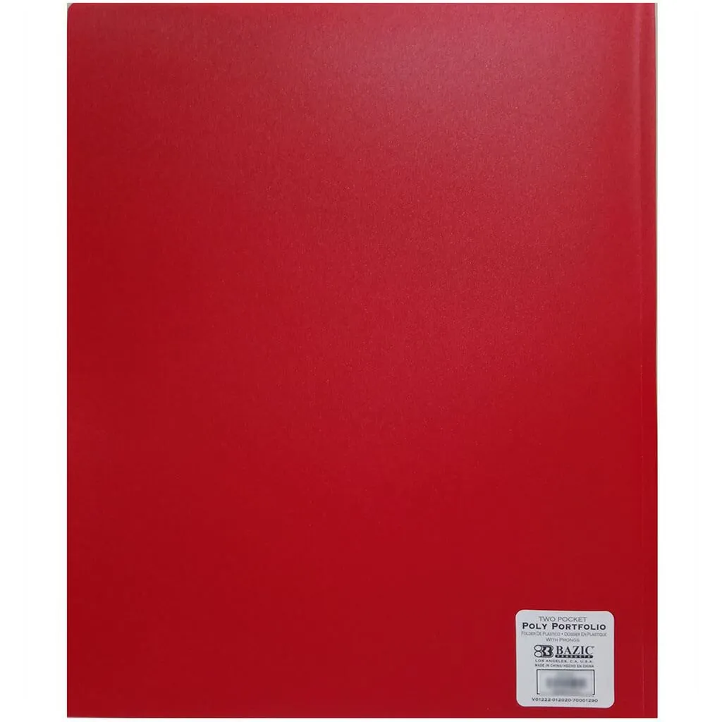 2-Pockets Poly Portfolio with 3 Prongs Solid Color Red