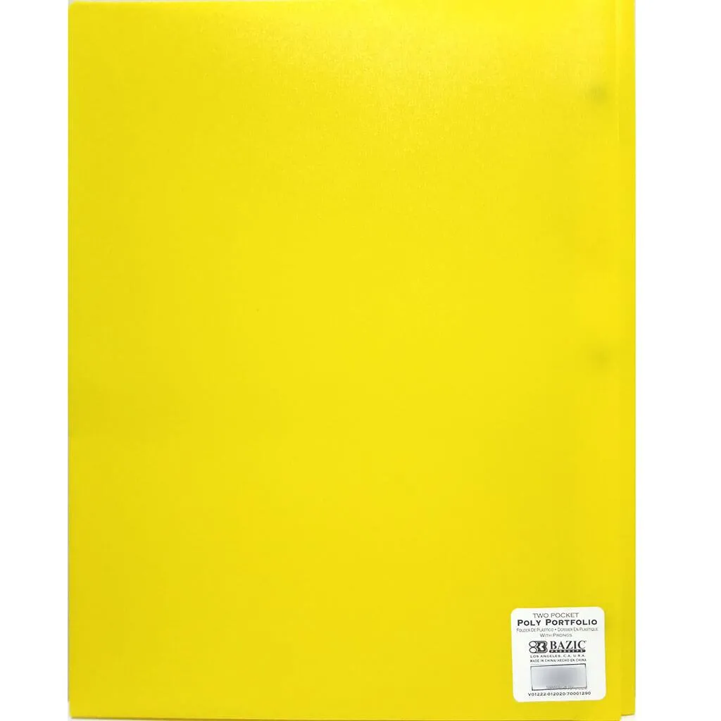 2-Pockets Poly Portfolio with 3 Prongs Solid Color Yellow