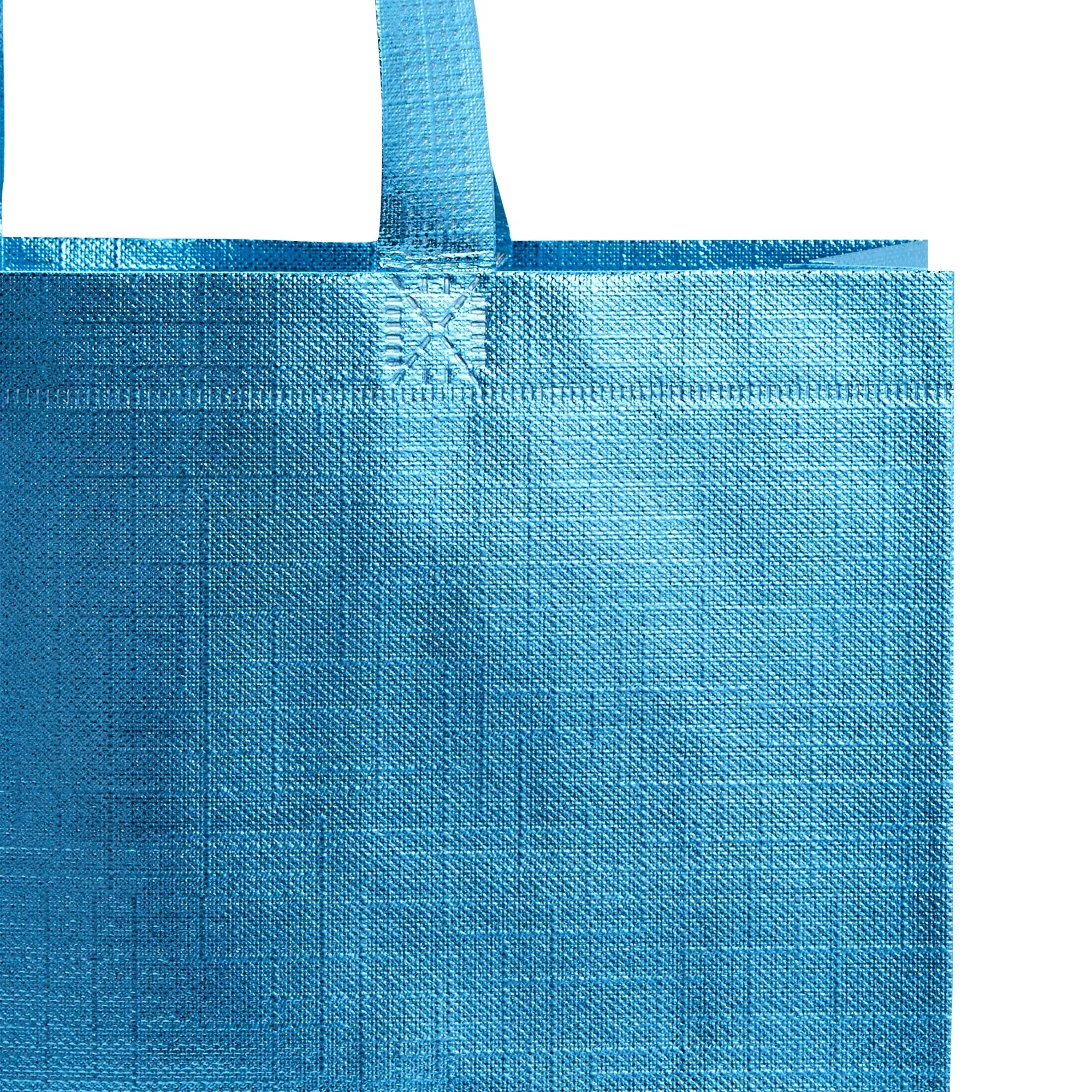 20-Pack Non-Woven Reusable Shopping Bags with Handles, 10x3.9x12.6-Inch Metallic Blue Tote Bags for Groceries and Gifts