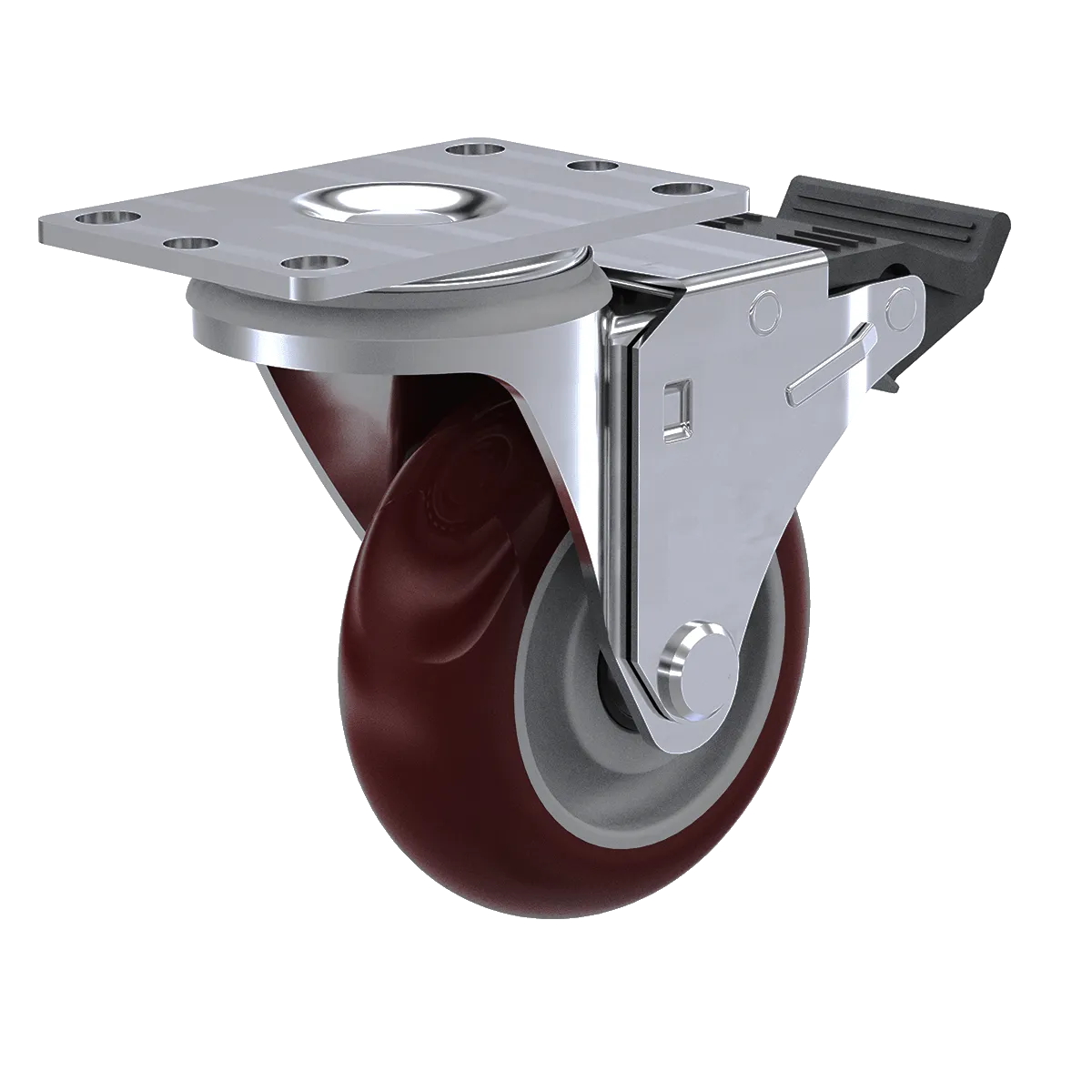 3-1/2" x 1-1/4"  Polyurethane Swivel Caster with Total-Lock Brake