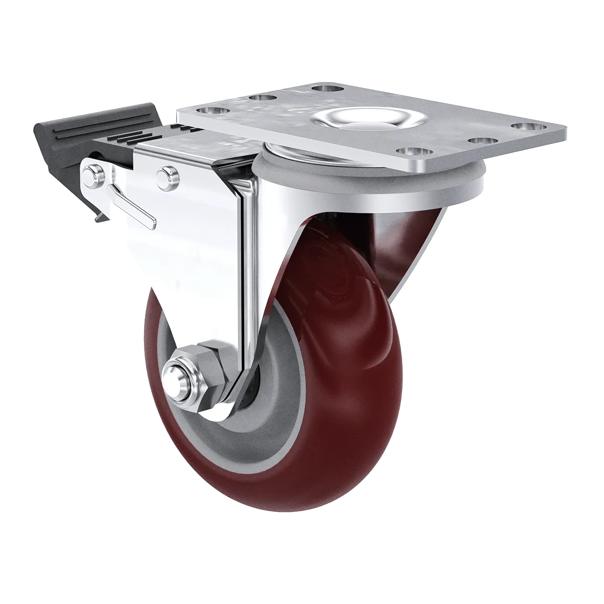 3-1/2" x 1-1/4"  Polyurethane Swivel Caster with Total-Lock Brake