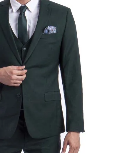 3 piece Emerald Green Slim Fit Men's Suit with Vest Set