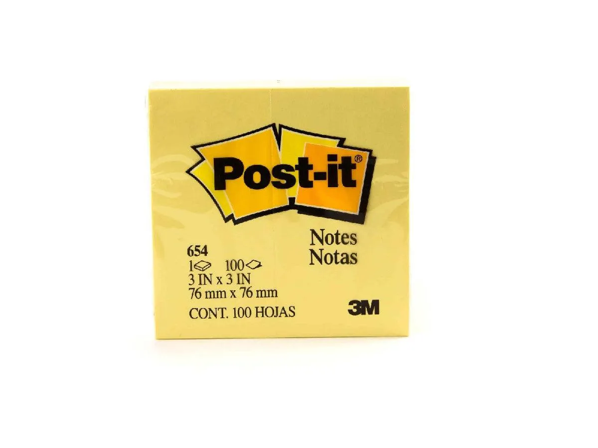 3M Post-It Notes Canary Yellow 654 3inX3in