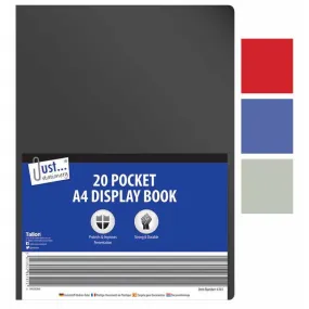 A4 Display Book 20 Pocket - Assorted Colours Presentation Organiser Office School Supplies Document Holder