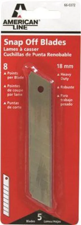 American Line Snap Off Blades' 8 Pt 18 Mm' 5 Blades Per Pack