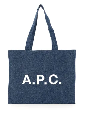 A.P.C. Logo Printed Top Handle Denim Tote Bag