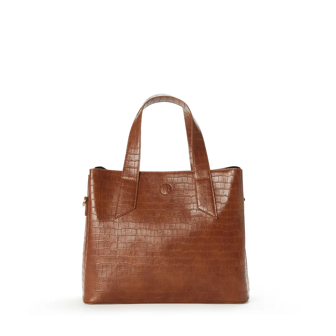 ARIANA Croco Vegan Shoulder Bag - Cognac