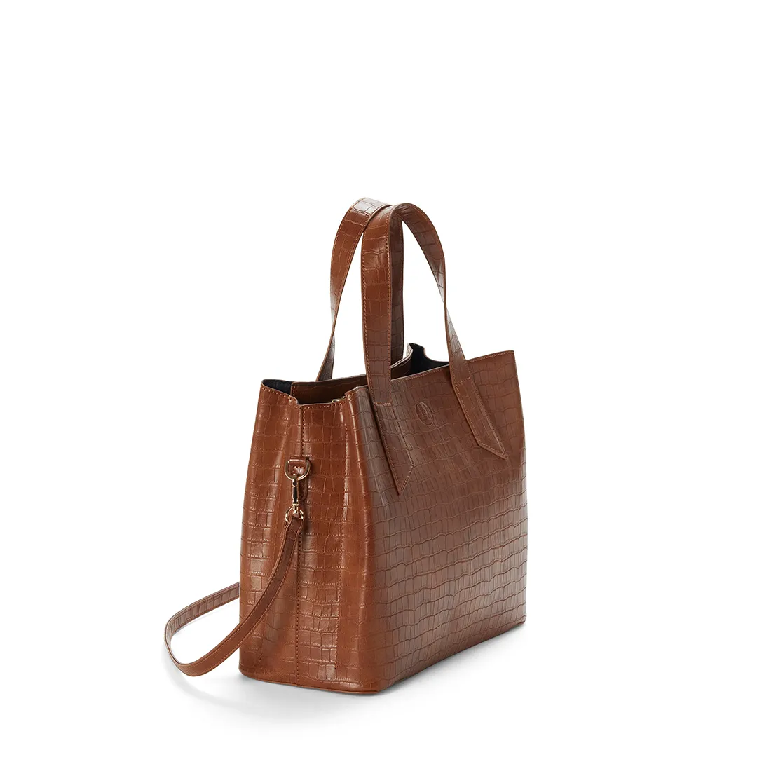 ARIANA Croco Vegan Shoulder Bag - Cognac