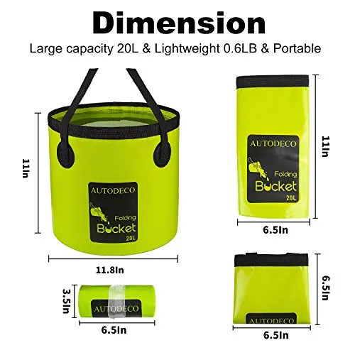 AUTODECO Collapsible Bucket 5 Gallon Container Folding Water Bucket Portable Wash Basin for Camping Fishing Travelling Outdoor Gardening Car Washing Green 1Pcs 20L