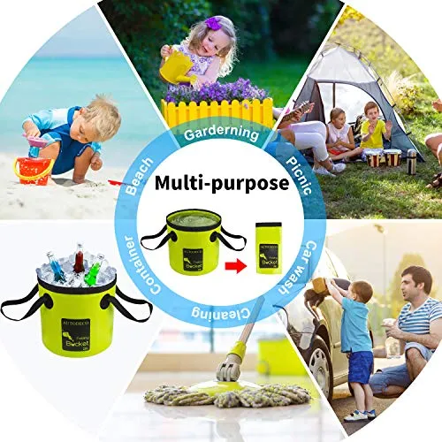 AUTODECO Collapsible Bucket 5 Gallon Container Folding Water Bucket Portable Wash Basin for Camping Fishing Travelling Outdoor Gardening Car Washing Green 1Pcs 20L