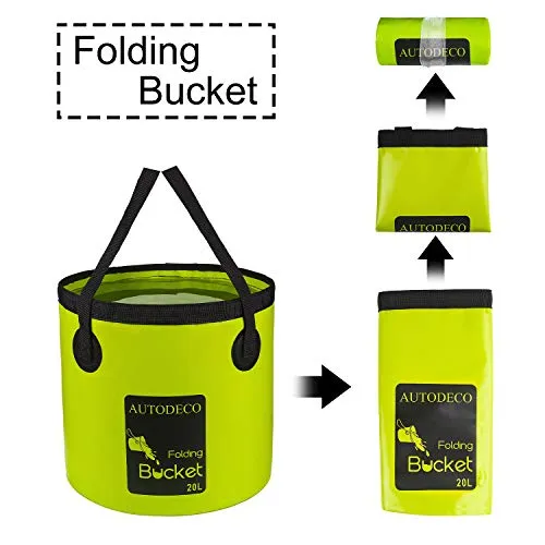 AUTODECO Collapsible Bucket 5 Gallon Container Folding Water Bucket Portable Wash Basin for Camping Fishing Travelling Outdoor Gardening Car Washing Green 1Pcs 20L