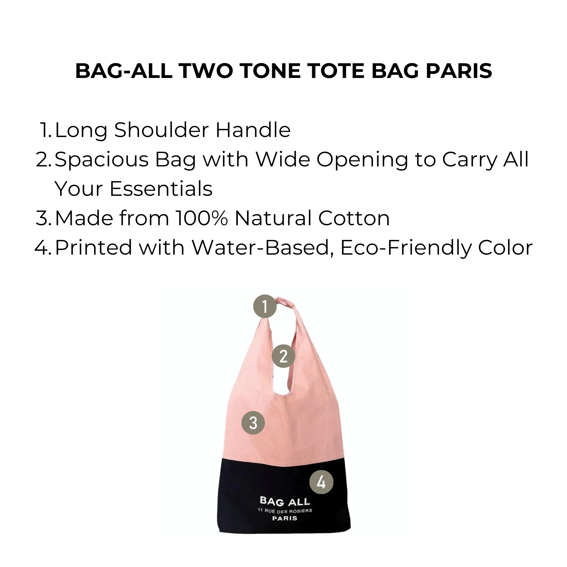 Bag-all Two Tone Tote Bag Paris, Pink/Black