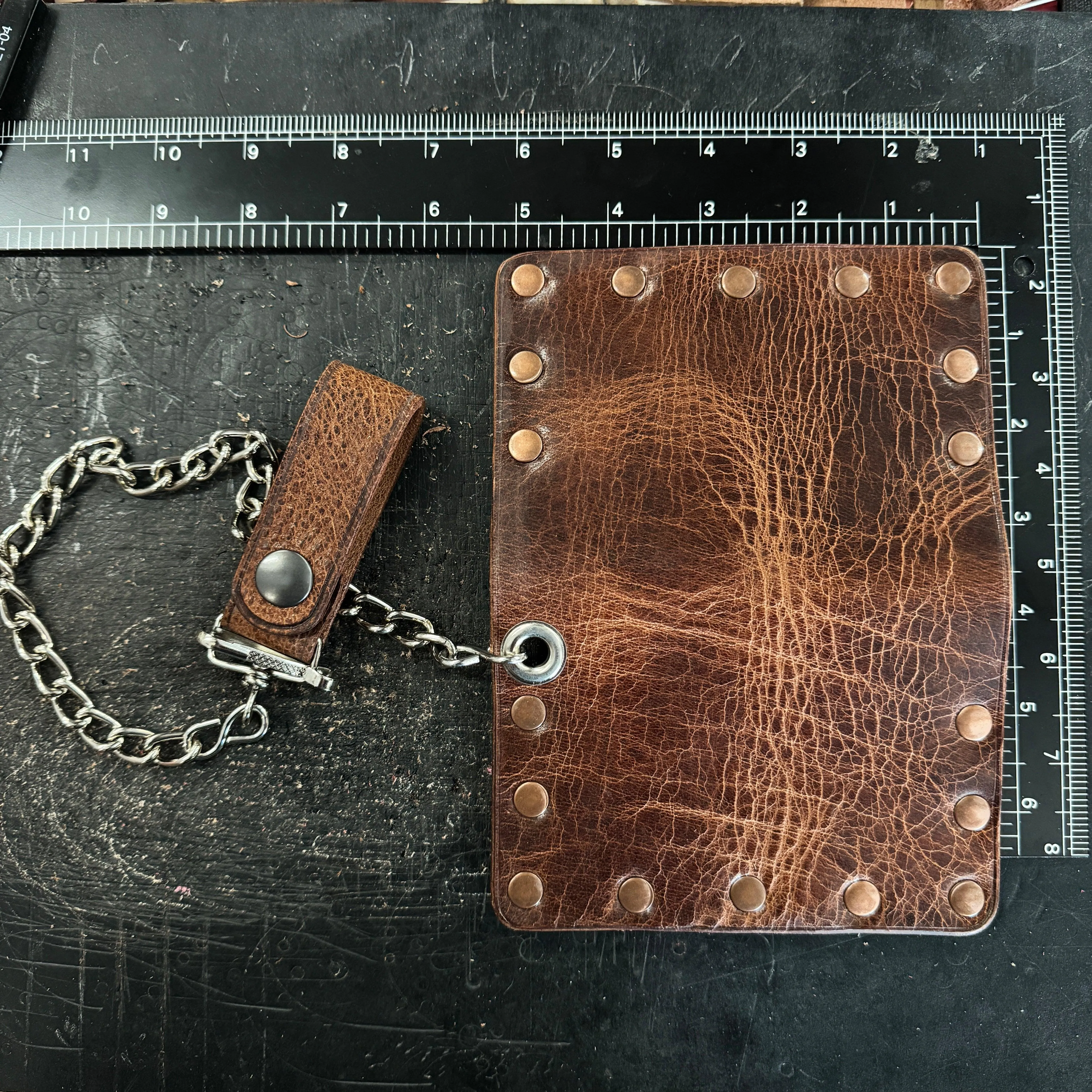 Biker Bifold Chain Wallet - Vintage Glazed Buffalo Leather Bifold Wallet with Copper Hardware