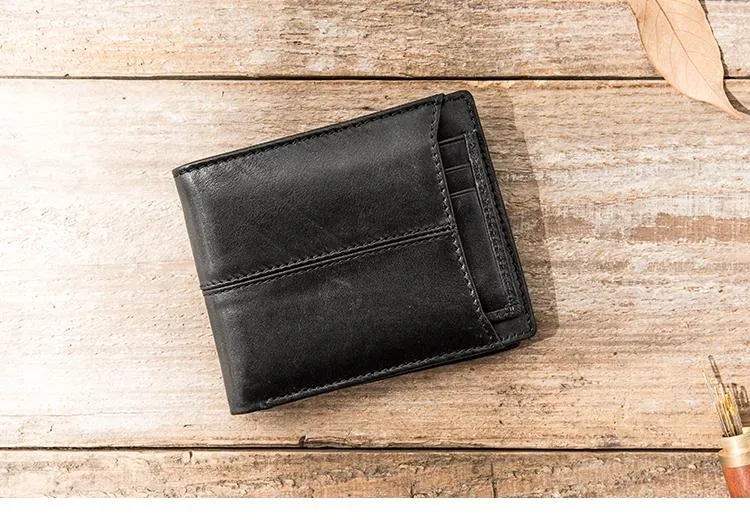 Black Cool Leather Mens Slim Small Wallets Bifold Vintage billfold Wallet Card Wallet for Men