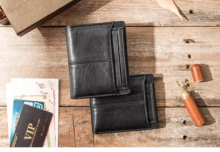 Black Cool Leather Mens Slim Small Wallets Bifold Vintage billfold Wallet Card Wallet for Men