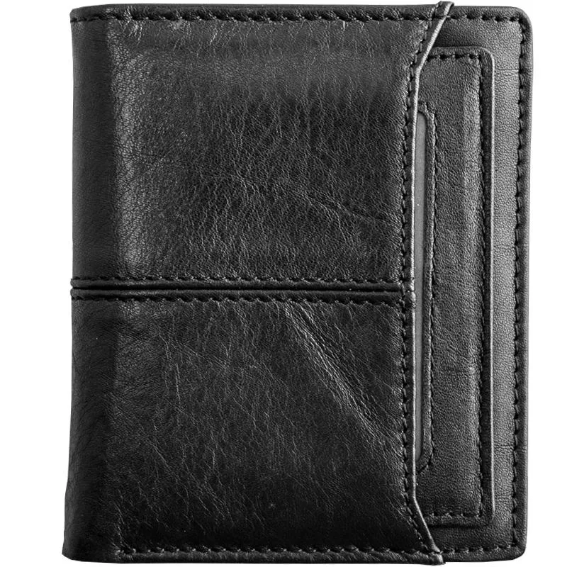 Black Cool Leather Mens Slim Small Wallets Bifold Vintage billfold Wallet Card Wallet for Men