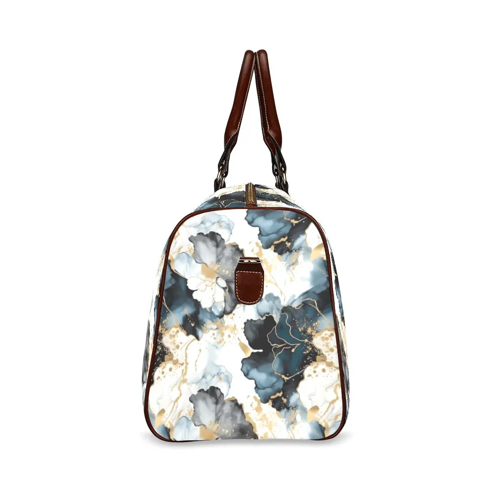 Black Ink Floral Waterproof Travel Bag/Small (Model 1639)