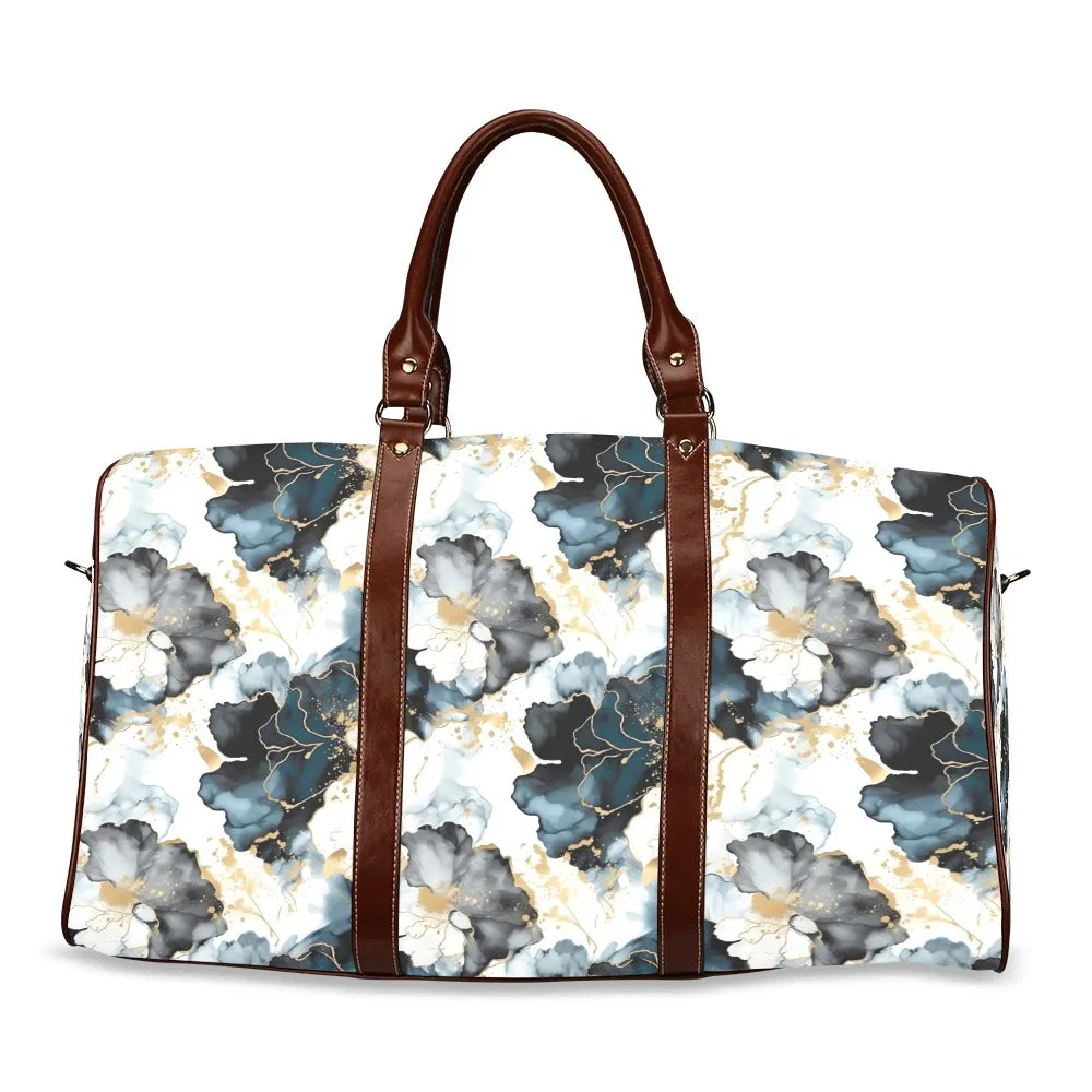 Black Ink Floral Waterproof Travel Bag/Small (Model 1639)