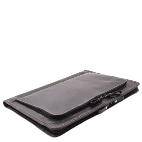 Black Leather Folio Bag A4 Document Underarm Portfolio Case - Stanford