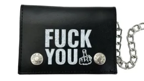 Black Leather Tri-Fold Wallet w/ Fuck You Text