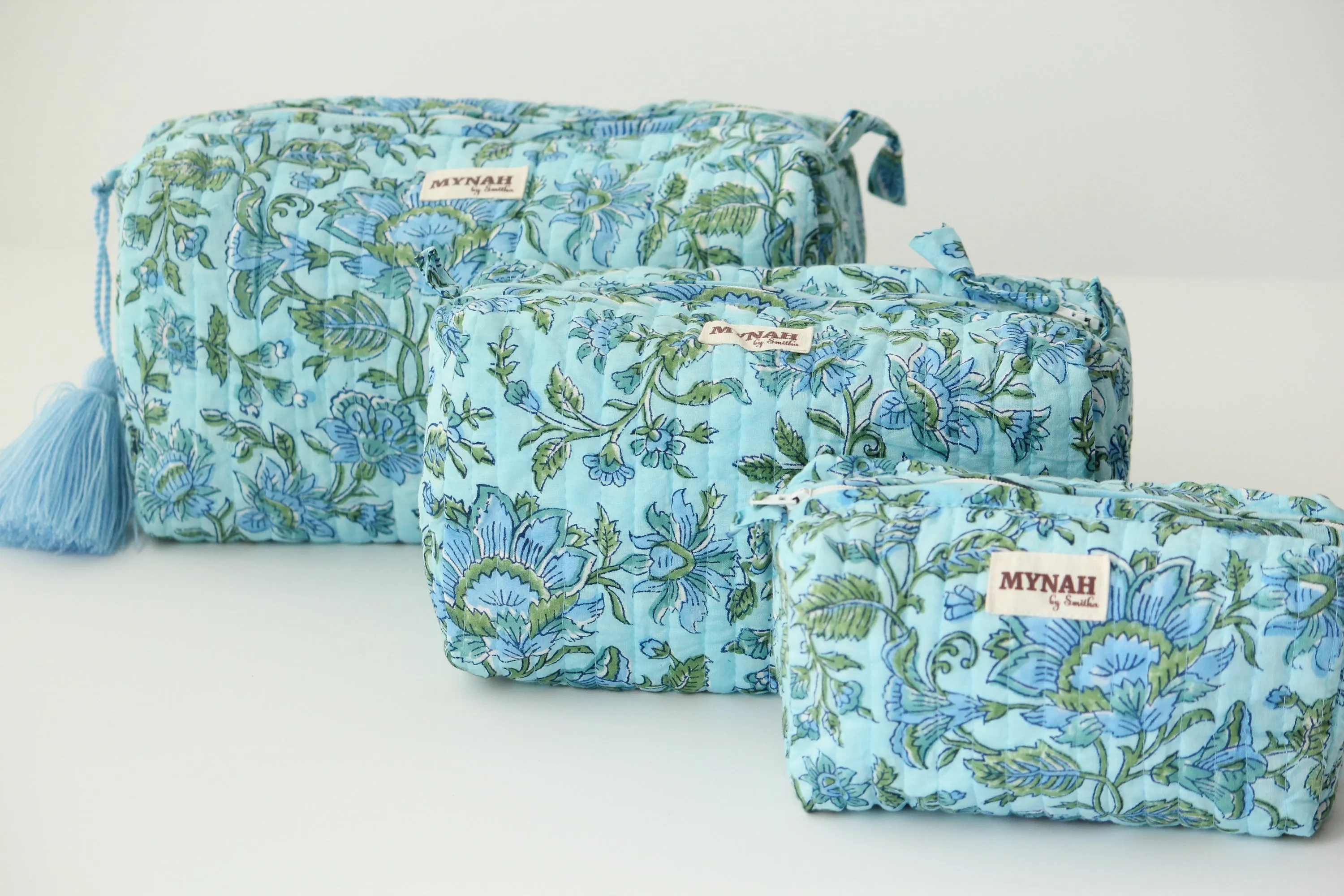 'BLUE GREEN'  printed travel/makeup zipper pouch-LARGE only