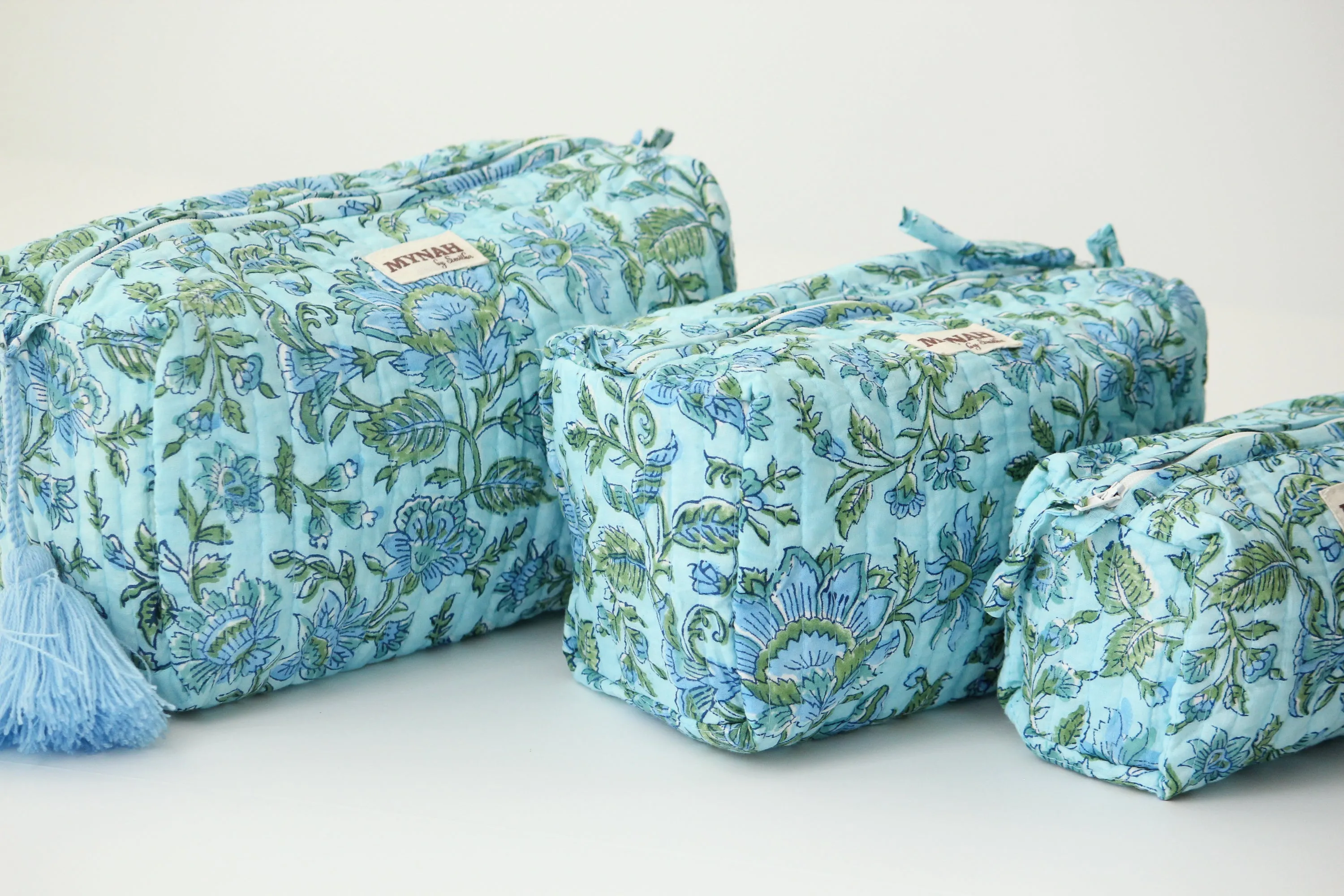 'BLUE GREEN'  printed travel/makeup zipper pouch-LARGE only