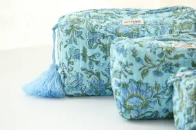 'BLUE GREEN'  printed travel/makeup zipper pouch-LARGE only