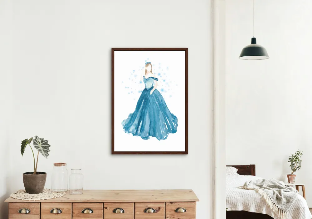 Blue Princess Poster INSTANT DOWNLOAD Art Print, Light Blue Wall Art, Glam Room Decor, Girly Wall Art, Blue Watercolor Wall Art