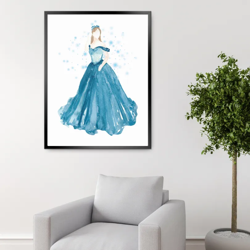 Blue Princess Poster INSTANT DOWNLOAD Art Print, Light Blue Wall Art, Glam Room Decor, Girly Wall Art, Blue Watercolor Wall Art