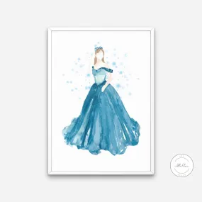 Blue Princess Poster INSTANT DOWNLOAD Art Print, Light Blue Wall Art, Glam Room Decor, Girly Wall Art, Blue Watercolor Wall Art