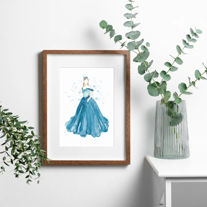 Blue Princess Poster INSTANT DOWNLOAD Art Print, Light Blue Wall Art, Glam Room Decor, Girly Wall Art, Blue Watercolor Wall Art