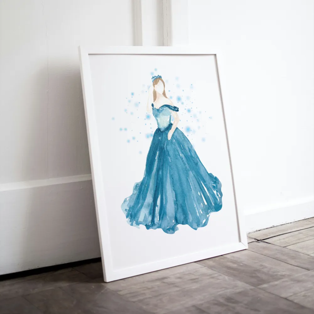 Blue Princess Poster INSTANT DOWNLOAD Art Print, Light Blue Wall Art, Glam Room Decor, Girly Wall Art, Blue Watercolor Wall Art