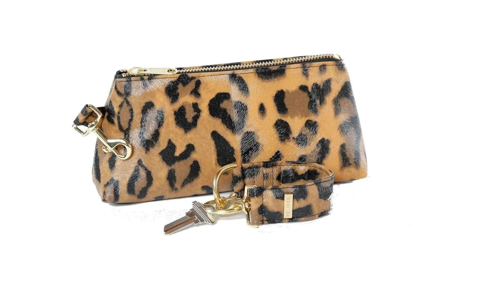 Brown Leopard Vegan Leather 2-Piece Wristlet Set