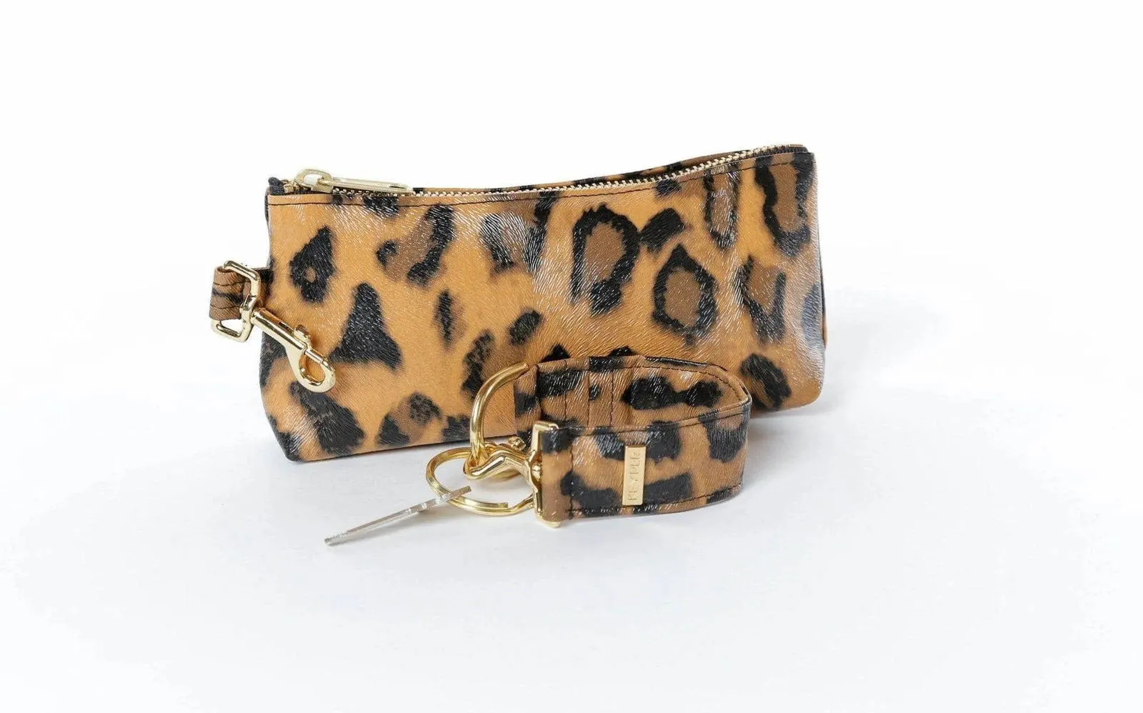 Brown Leopard Vegan Leather 2-Piece Wristlet Set