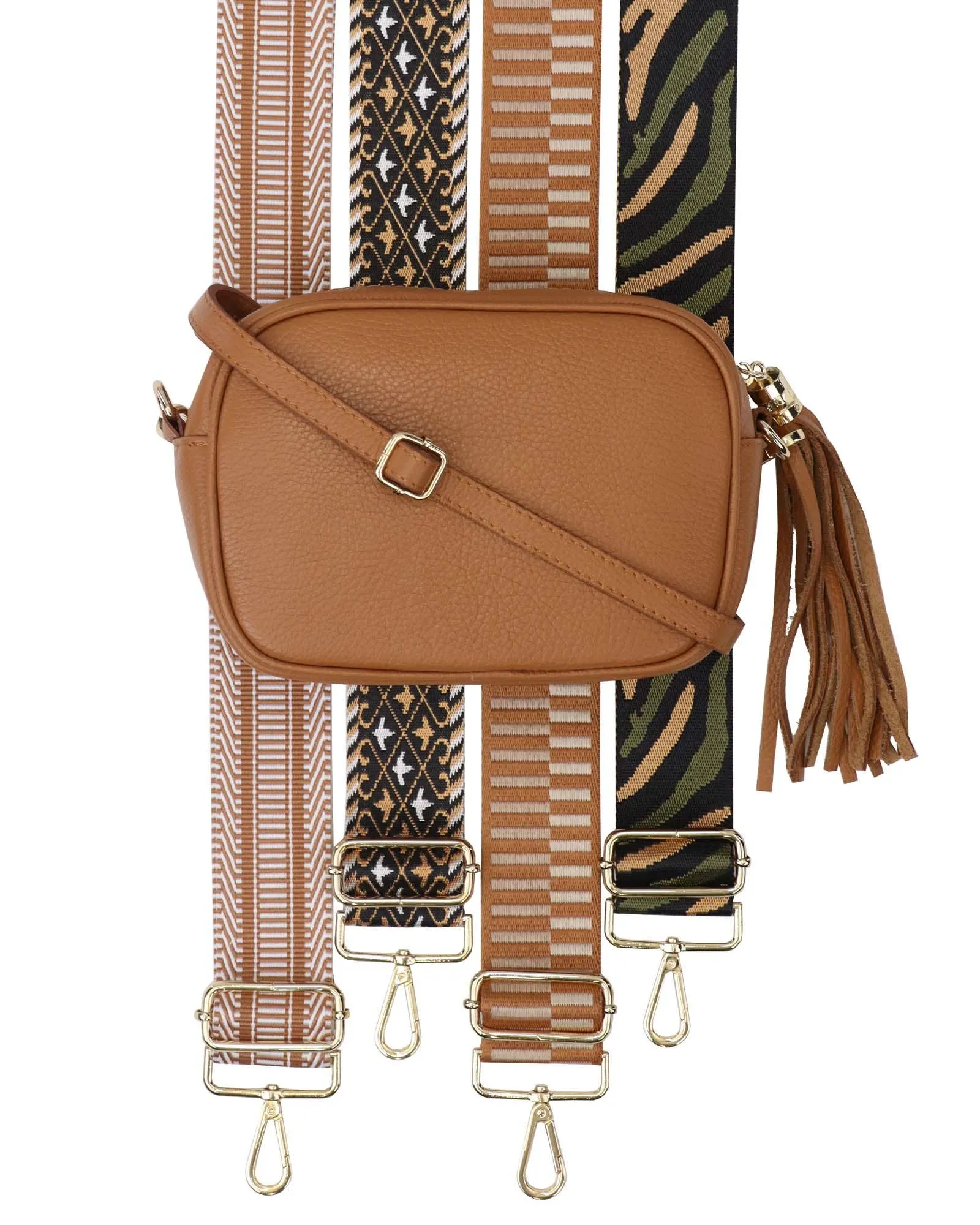 Cadenza Tassel Crossbody Leather Camera Bag: Taupe