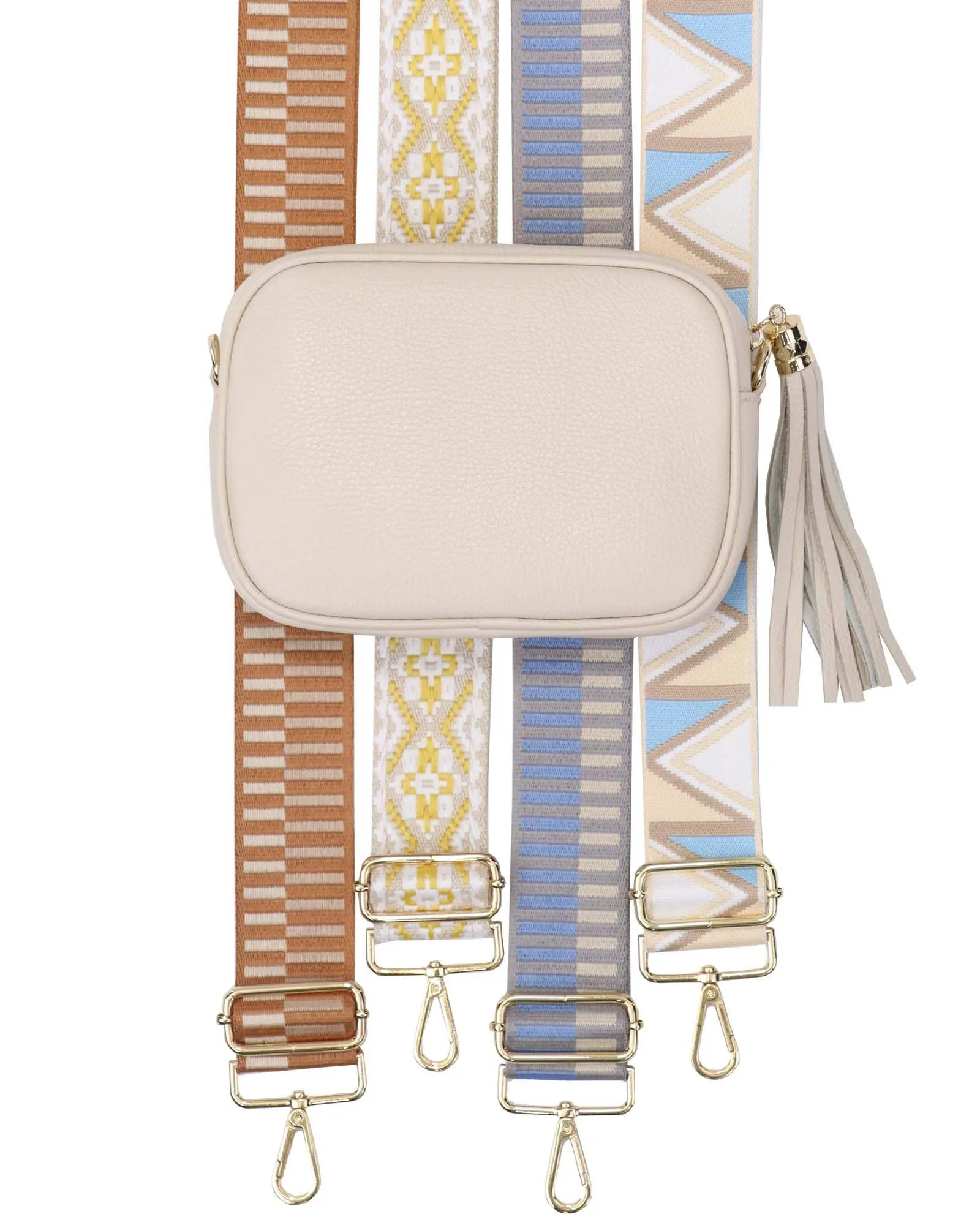 Cadenza Tassel Crossbody Leather Camera Bag: Taupe