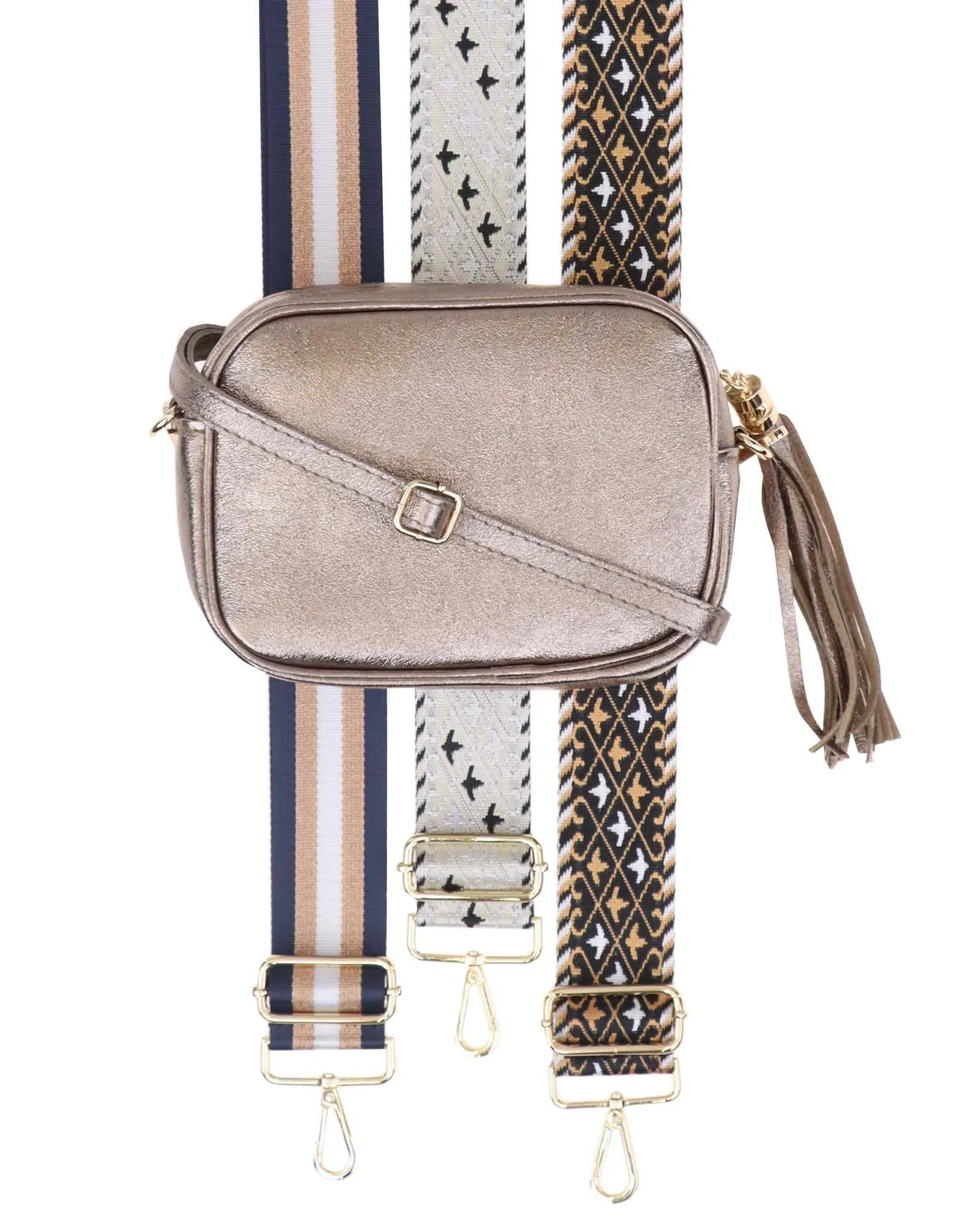 Cadenza Tassel Crossbody Leather Camera Bag: Taupe