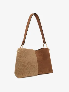 Caramel shearling Lana hobo bucket bag