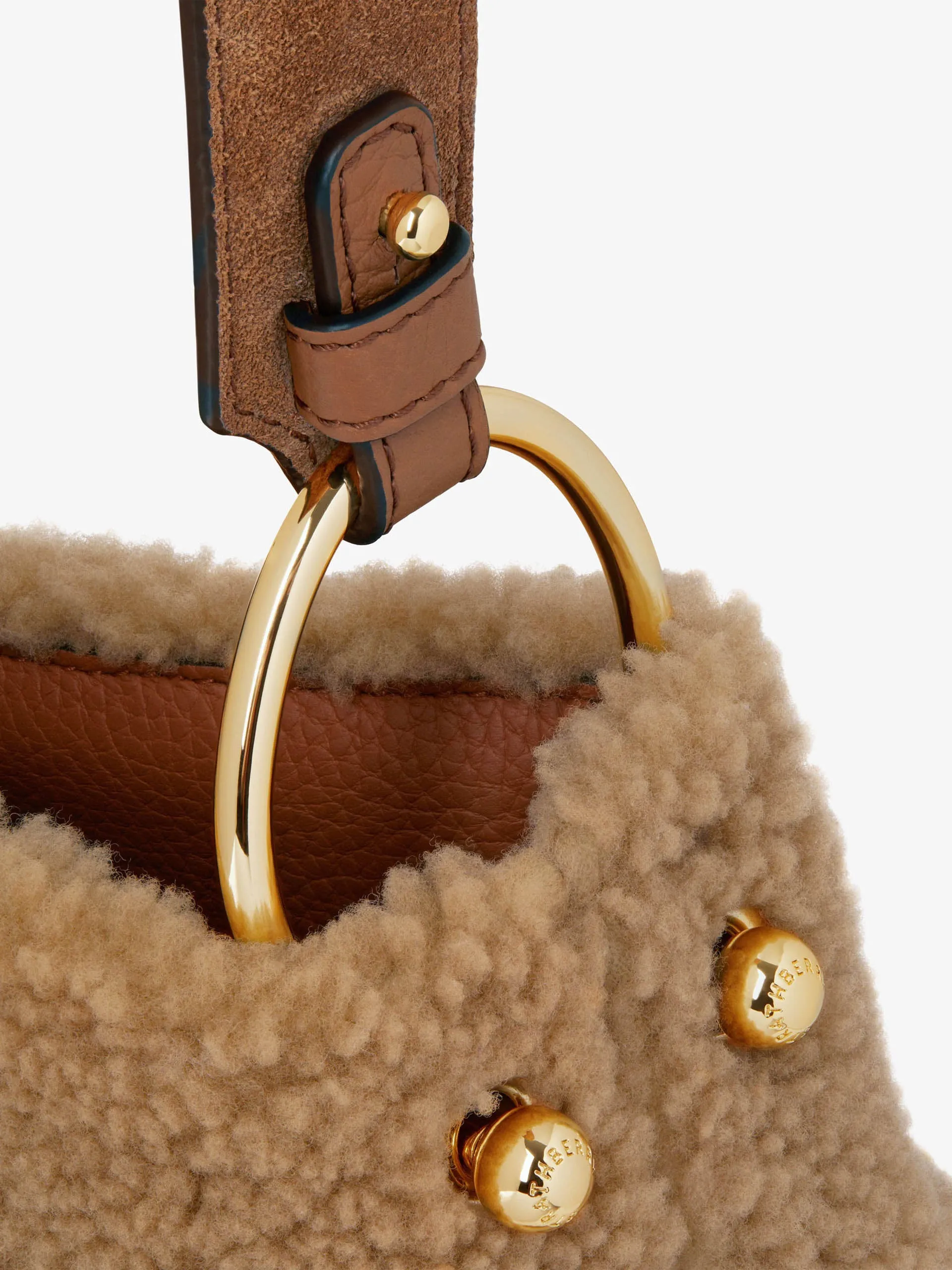 Caramel shearling Lana hobo bucket bag