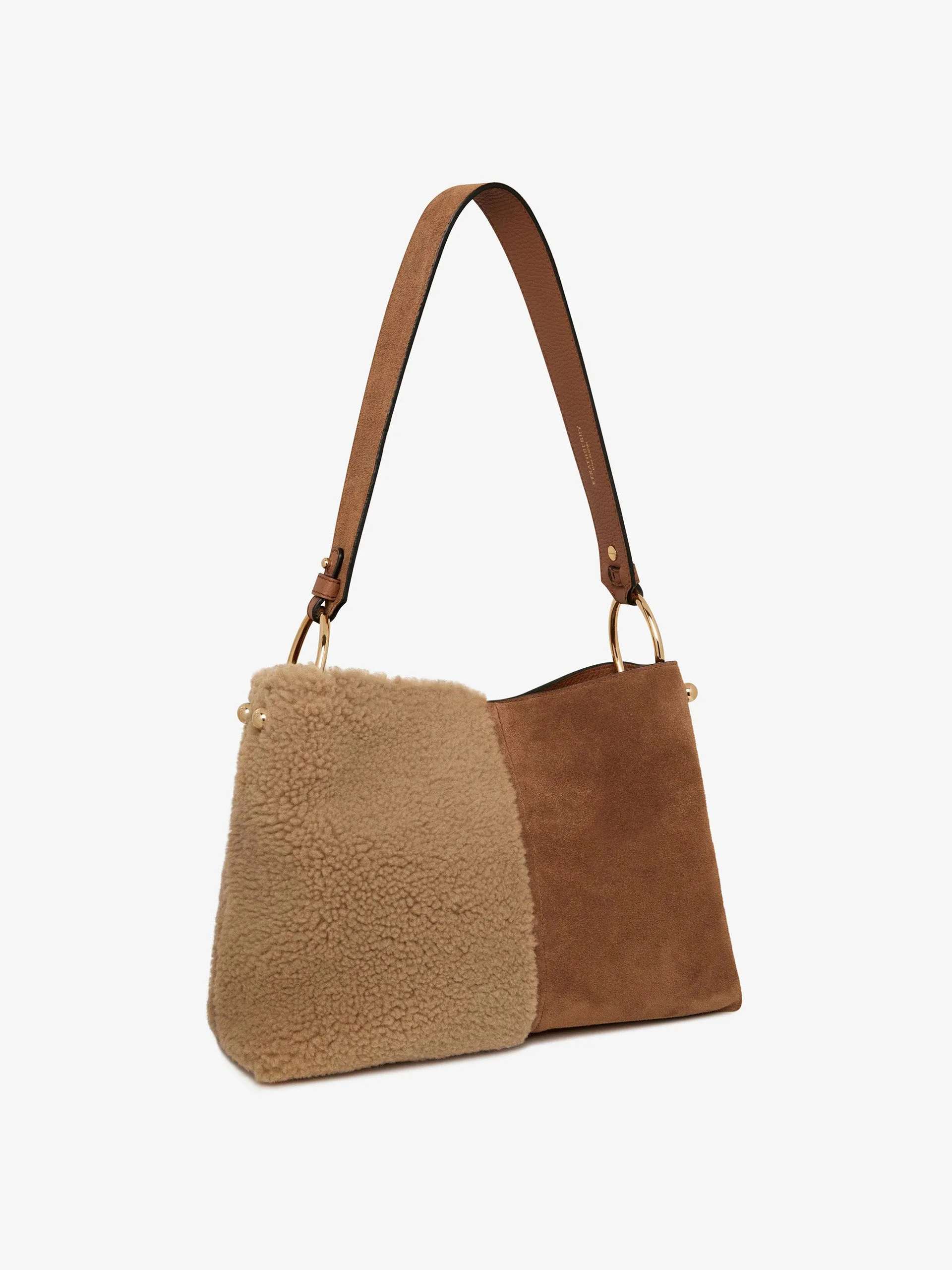 Caramel shearling Lana hobo bucket bag