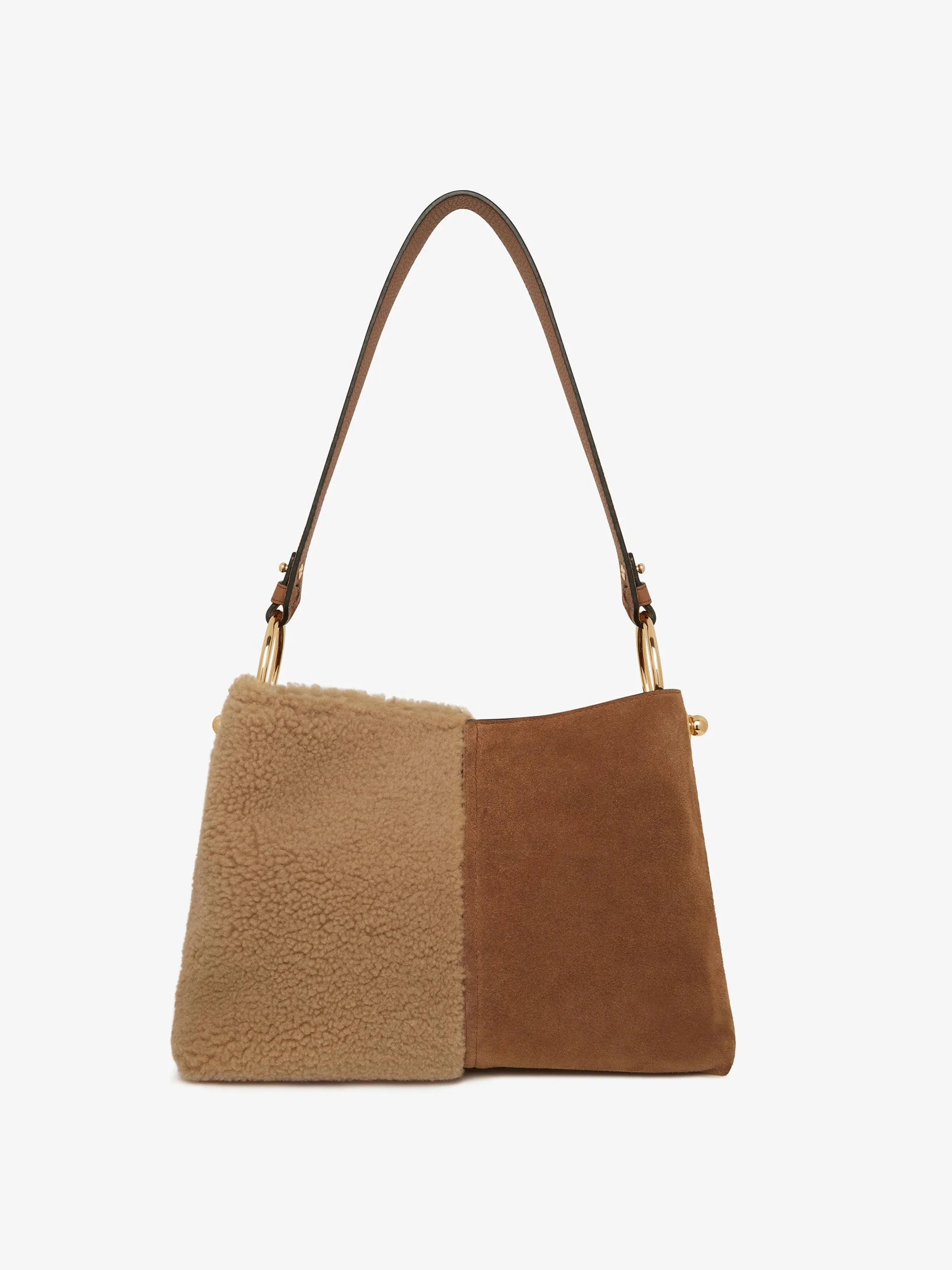 Caramel shearling Lana hobo bucket bag