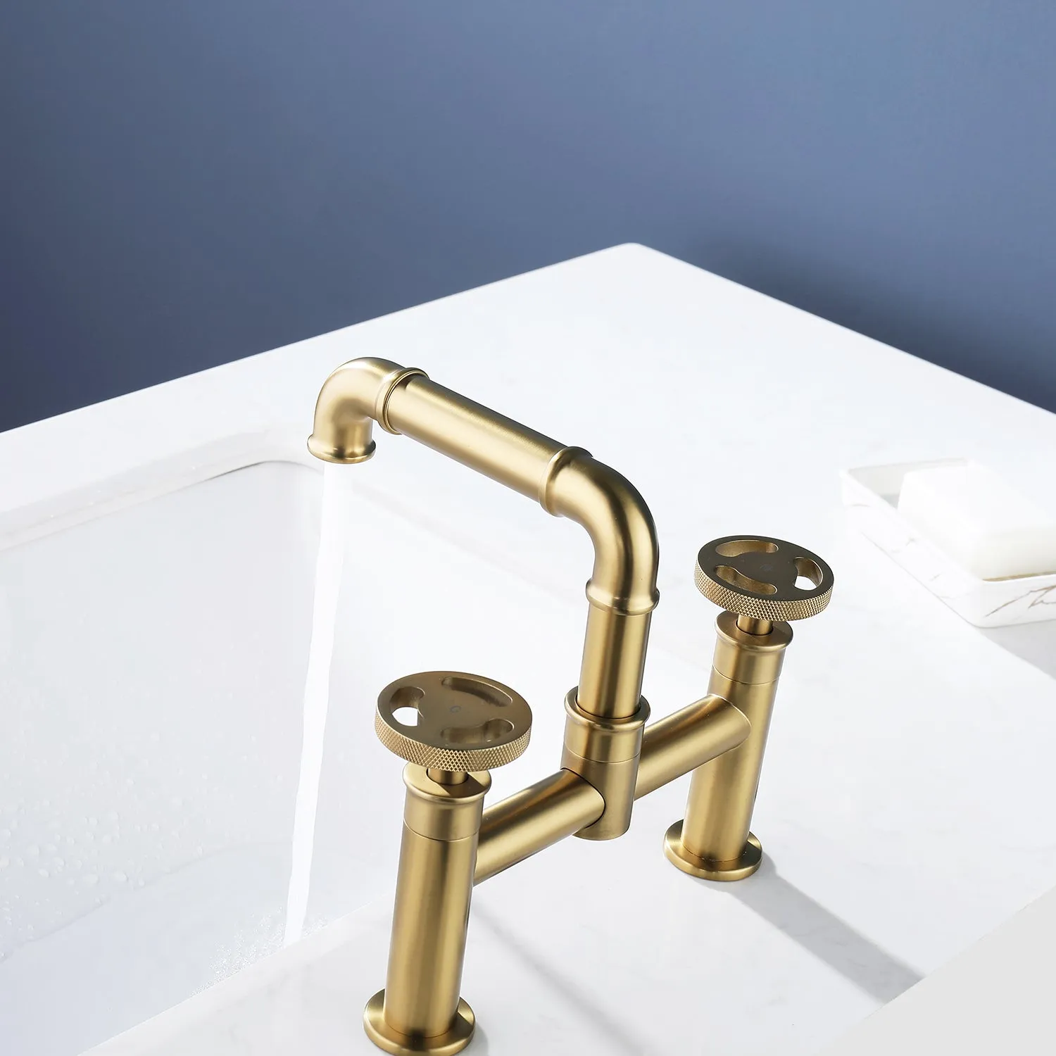 Centerset Bridge Bathroom Sink Faucet Brass Two Handle RB1132