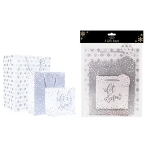 Christmas Design Gift Bags Pack of Three - Silver