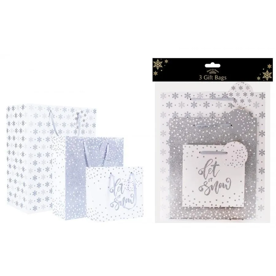 Christmas Design Gift Bags Pack of Three - Silver