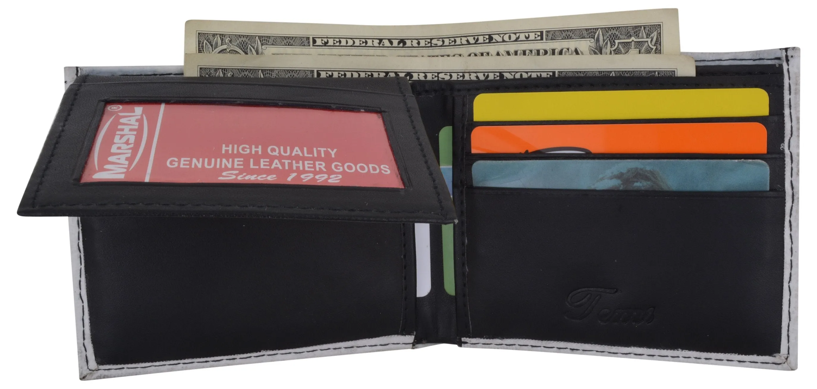 Classic $100 Bill Men's Genuine Leather Bifold Multi Card ID Center Flap Wallet 1246-20