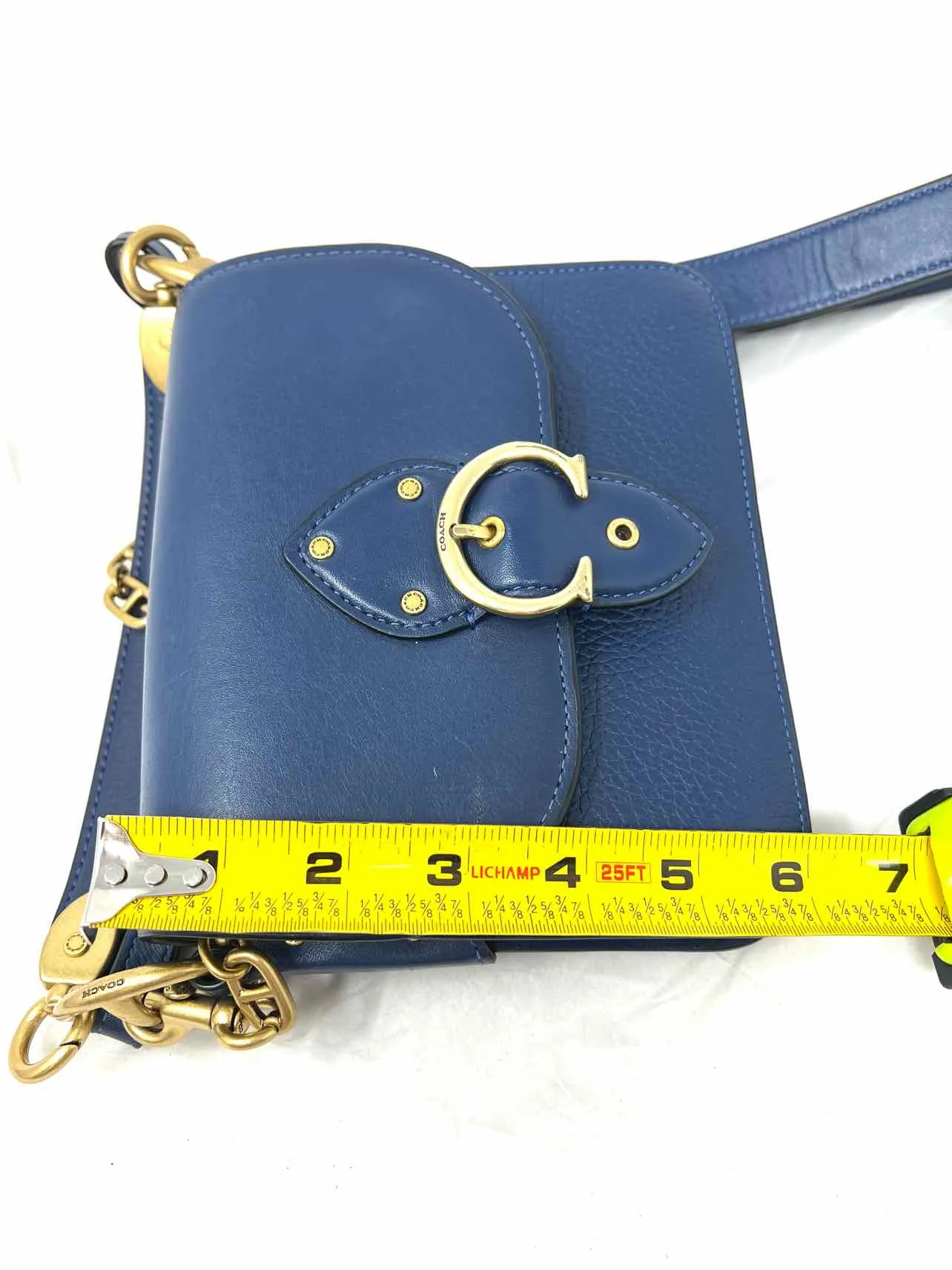 Coach Navy/Gold Shoulder Bag Buckles Leather W/ BAG! Designer Crossbody Purse