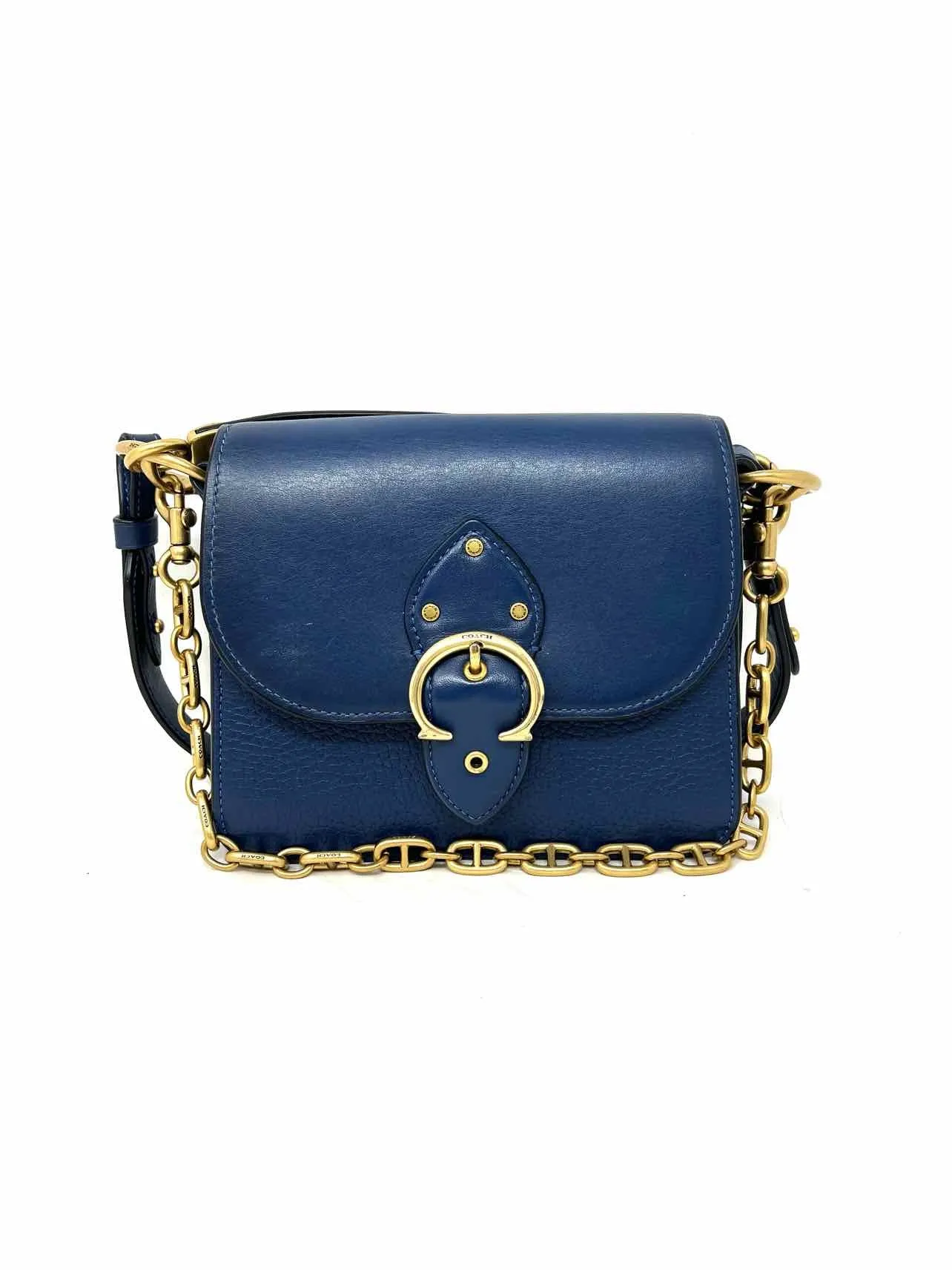 Coach Navy/Gold Shoulder Bag Buckles Leather W/ BAG! Designer Crossbody Purse