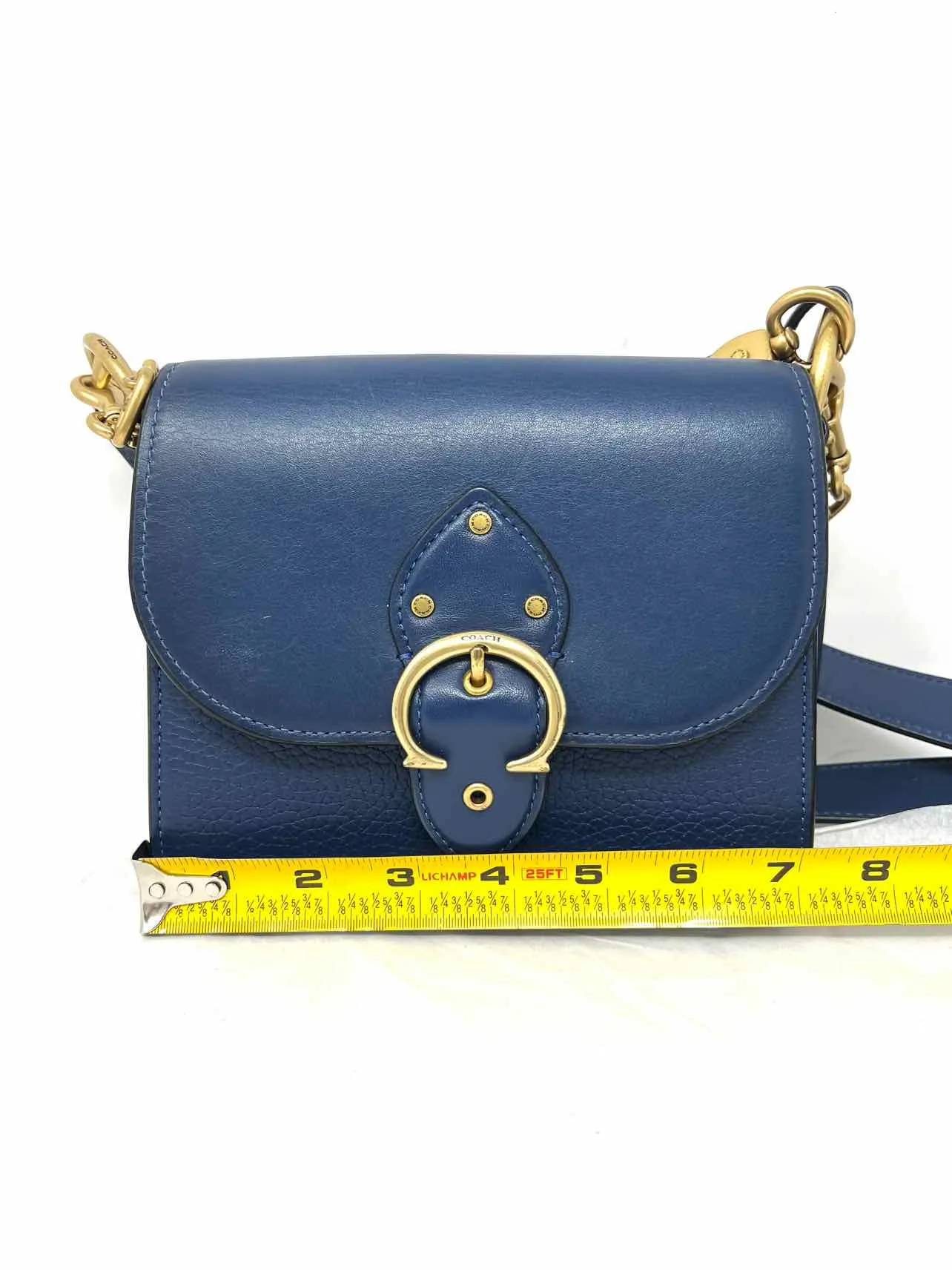 Coach Navy/Gold Shoulder Bag Buckles Leather W/ BAG! Designer Crossbody Purse